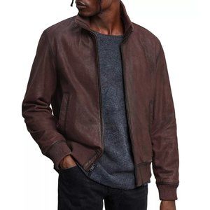 John Varvatos Star USA Men's Dani Goatskin Leather Zip Bomber Jacket Bordeaux